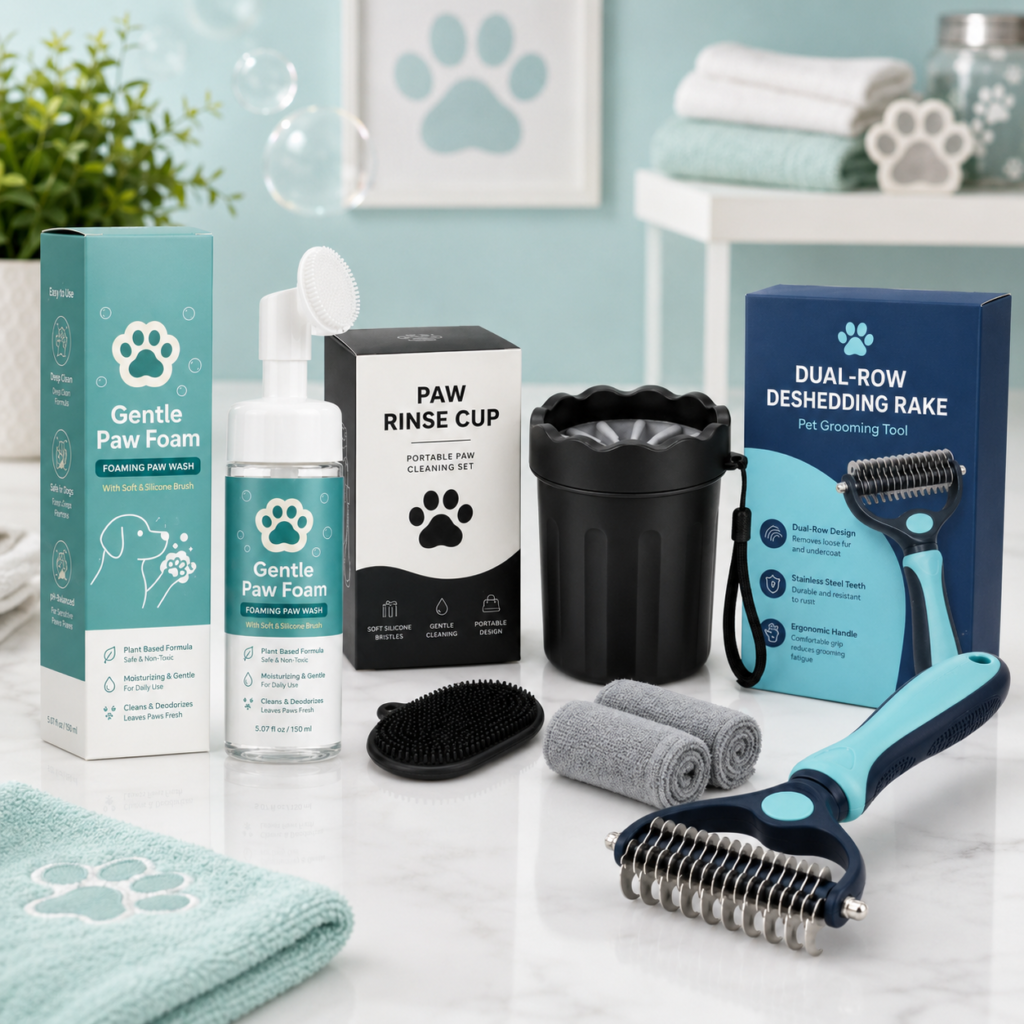 Pet food bag, bowl and toys